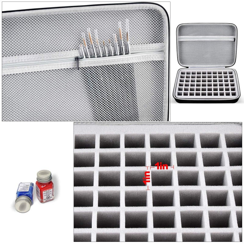 ALKOO Model Paint Storage Case for Testors Paint Set, Paints Organizer Carrying Bag Holds 60 Bottles with 9 Fine Detail Miniatures Brushes, Enamel Container, Drawing Ink Holder-Box Only (Grey) - Image 3